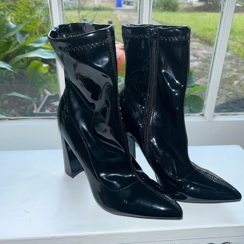 Patent Faux Leather Heeled Boots